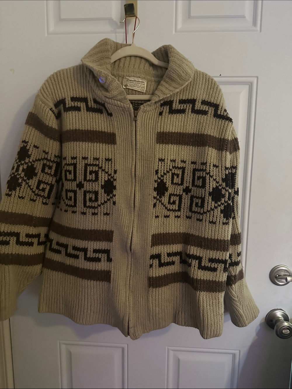 Pendleton Beige and Brown Zip-Front Southwestern Knit Sweater